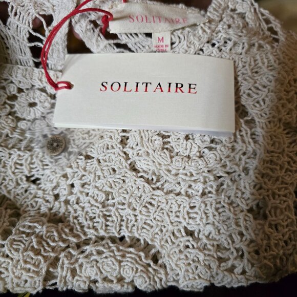 NWT SOLITAIRE (MED) Cream Doily Laced Cropped Crochet Cinched Short Sleeves - Picture 9 of 9